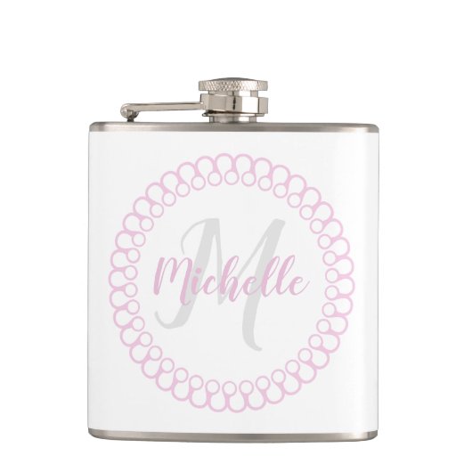 Rosa Decorative Circle Monogram Flask Flachmann (Vorderseite)