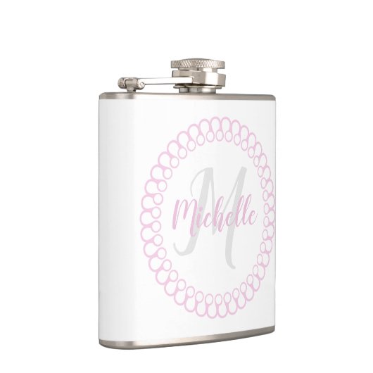 Rosa Decorative Circle Monogram Flask Flachmann (Rechts)
