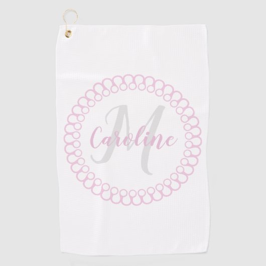 Rosa Decorative Circle Monogram Golf Handtuch (Vorderseite)