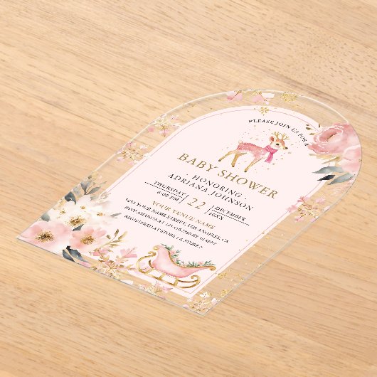 Rosa Deer Winter Wonderland Arch Baby Dusche Acryleinladungen (Ablage )