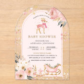 Rosa Deer Winter Wonderland Arch Baby Dusche Acryleinladungen (Vorderseite)