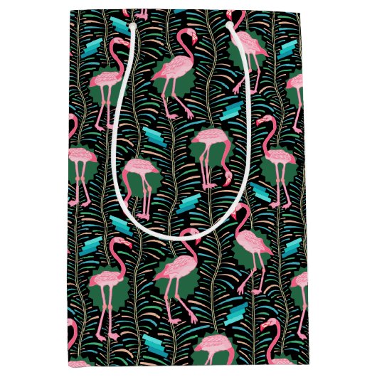 Rosa Deko-Muster-Farne der Flamingo-Vogel-20s Mittlere Geschenktüte (Vorderseite)