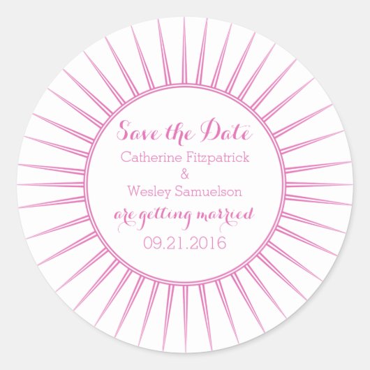 Rosa Deko Retro Save the Date Aufkleber (Vorderseite)