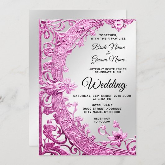 Rosa dekorative Blumenzauber Einladung (Vorne/Hinten)