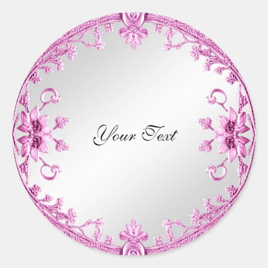 Rosa dekorative Floral Klassischer Rundsticker Runder Aufkleber (Vorderseite)