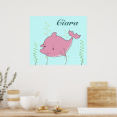 Rosa Delphin-Mädchen-Namen-personalisiertes Raum-P Poster (Küche)