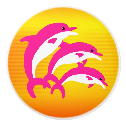 Rosa Delphine tanzen in der tropischen Sonne Keramikknauf (Vorderseite)