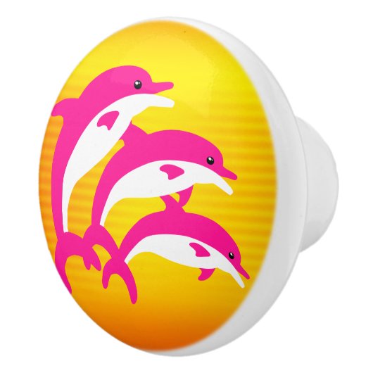 Rosa Delphine tanzen in der tropischen Sonne Keramikknauf (Rechts)