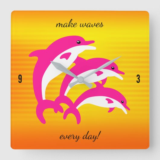 Rosa Delphine tanzen in der tropischen Sonne Quadratische Wanduhr (Vorderseite)