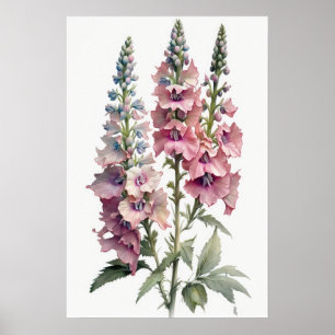 Rosa Delphinium-Blumen-Kunstposter Poster