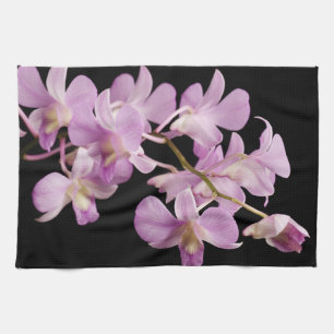 Rosa Dendrobium-Orchideen-Blume auf Schwarzem - Geschirrtuch