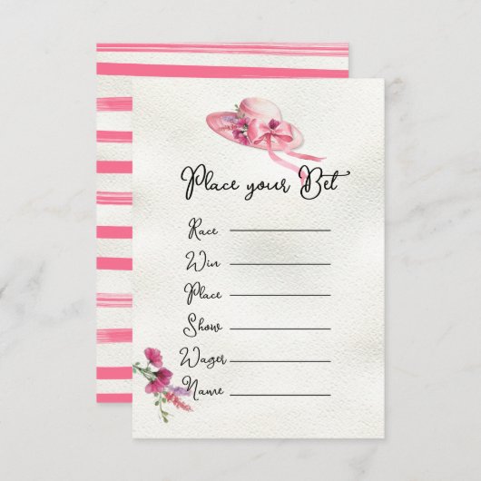 Rosa Derby Hat Brautparty Wettkarten Einladung (Vorne/Hinten)