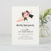 Rosa Derby Hat Rose 1. Geburtstag Party Einladung (Stehend Vorderseite)