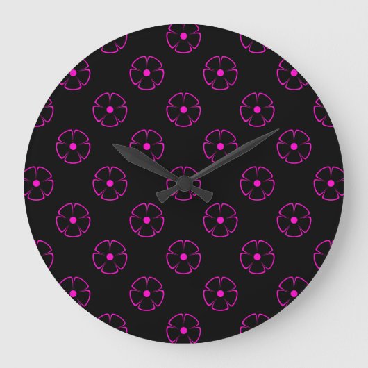 Rosa des Blumen-Muster-1 Große Wanduhr (Vorderseite)