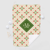 Rosa des Monogramm-| u. grüne Steppdecken-mit Golfhandtuch (Insitu)