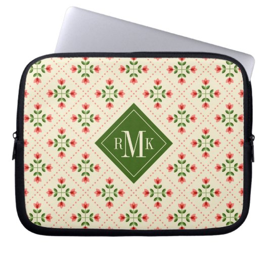 Rosa des Monogramm-| u. grüne Steppdecken-mit Laptopschutzhülle (Vorderseite)
