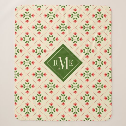 Rosa des Monogramm-| u. grüne Steppdecken-mit Sherpadecke (Vorderseite)