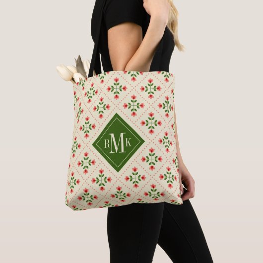 Rosa des Monogramm-| u. grüne Steppdecken-mit Tasche (Von Nahem)