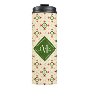 Rosa des Monogramm- u. grüne Steppdecken-mit Thermosbecher