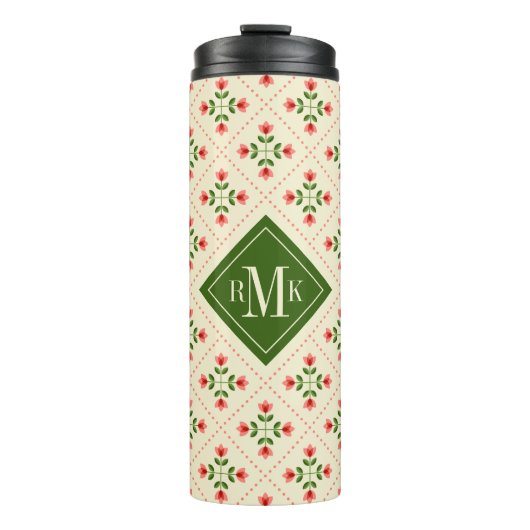 Rosa des Monogramm-| u. grüne Steppdecken-mit Thermosbecher (Vorderseite)
