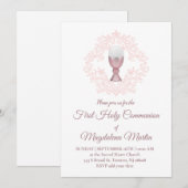 rosa Design Erstkommunion Mädchen Einladung (Vorne/Hinten)
