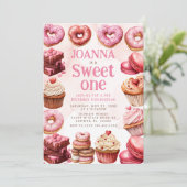 Rosa Desserts Sweet One Celebration First Birthday Einladung (Stehend Vorderseite)