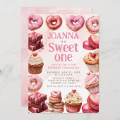 Rosa Desserts Sweet One Celebration First Birthday Einladung (Vorne/Hinten)