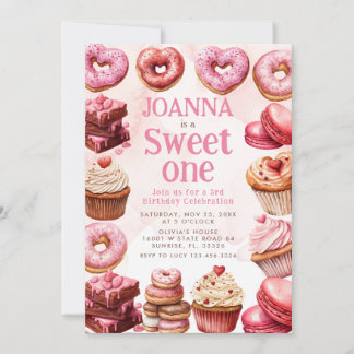 Rosa Desserts Sweet One Celebration First Birthday Einladung