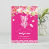 Rosa Dessous Dusche Brautparty Blumen Einladung (Stehend Vorderseite)