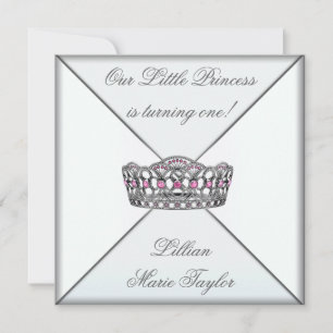 Rosa Diadem Kleine Prinzessin Erster Geburtstag Pa Einladung