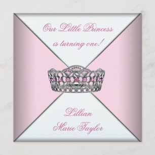 Rosa Diadem Kleine Prinzessin Erster Geburtstag Pa Einladung