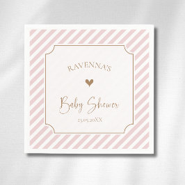 Rosa diagonal gestreifter Goldrahmen Baby Shower Serviette