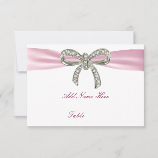 Rosa Diamant Bow Hochzeitstisch-Platzkarte Einladung (Vorderseite)