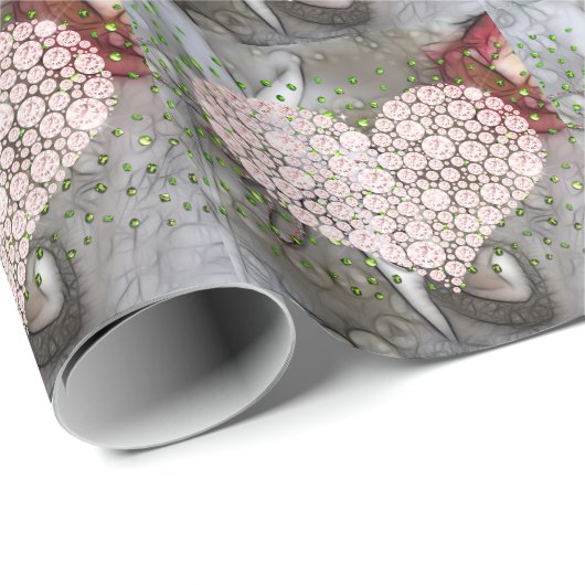 Rosa Diamant Herz Geschenkpapier (Rolleneckpunkt)