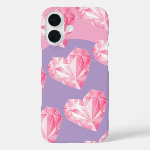 Rosa Diamant-Herz-Muster – Süß und Stylisch iPhone 16 Hülle