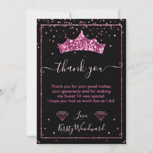 Rosa Diamant Konfetti Tiara Sweet 16 Dankeskarte