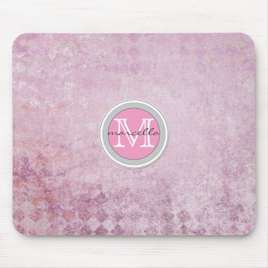 Rosa Diamant-Muster-Hintergrund-Monogramm Mousepad (Vorne)