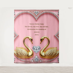 Rosa Diamant-Schwan-Hochzeitsliebesbogen-Design Wandteppich