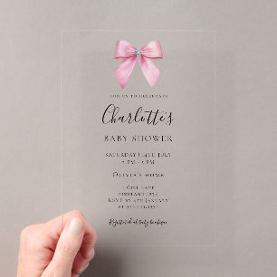 Rosa Diamantbögen Mädchen Baby Shower Acryleinladungen