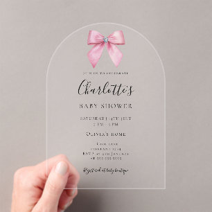 Rosa Diamantbögen Mädchen Baby Shower Torbogen Acryleinladungen