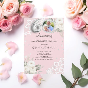Rosa Diamanten Blumen 60. Hochzeitstag Einladung