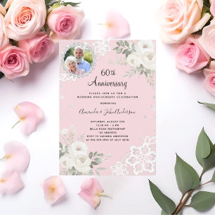 Rosa Diamanten Blumen 60. Hochzeitstag Einladung
