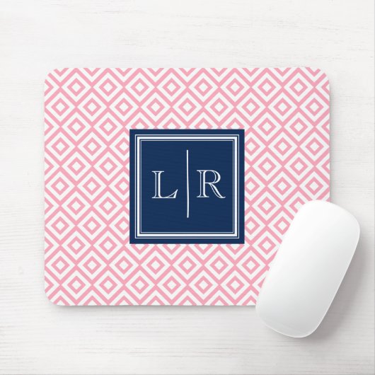 rosa Diamanten Muster und Monogramm Mousepad (Mit Mouse)
