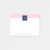 rosa Diamanten-Muster und Navy-Monogramm Post-it Klebezettel (Vorderseite)
