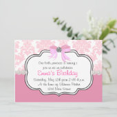 Rosa Diamanten und Perlen-Damast-Einladung Einladung (Stehend Vorderseite)