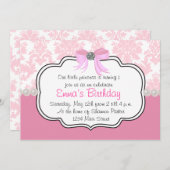 Rosa Diamanten und Perlen-Damast-Einladung Einladung (Vorne/Hinten)