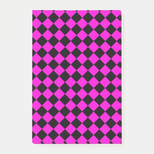 Rosa Diamantmuster mit Schachbrettmuster Post-it Klebezettel (Vorderseite)