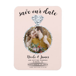 Rosa Diamantring Bling Foto Hochzeitseinladung mit Magnet