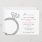 Rosa Diamantring Glitzer Hochzeitszitz Brautparty Einladung (Vorderseite)