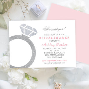 Rosa Diamantring Glitzer Hochzeitszitz Brautparty Einladung